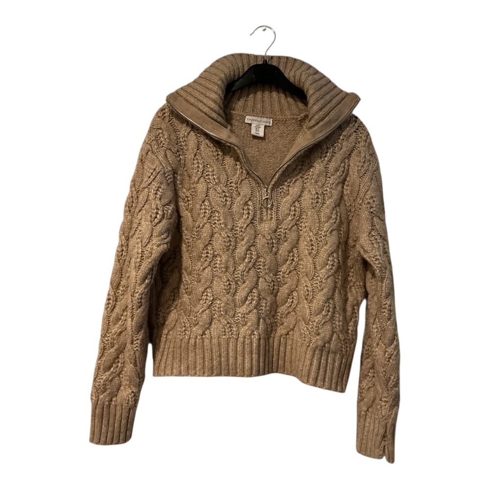 Sincerely Jules Cable Knit Half Zip Sweater Beige Tan Women’s Size M. AA21